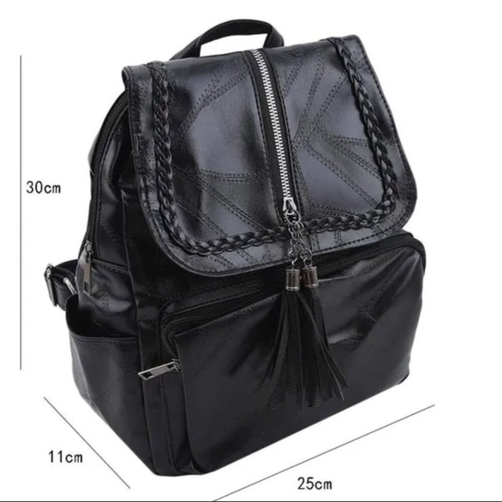 Vegan PU Leather Black Backpack Travel Bag - Picture 5 of 8